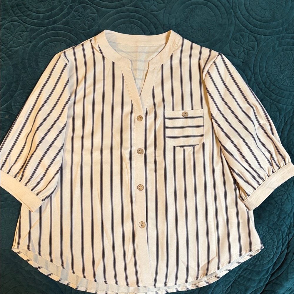 SHEIN Blue and White Striped Blouse